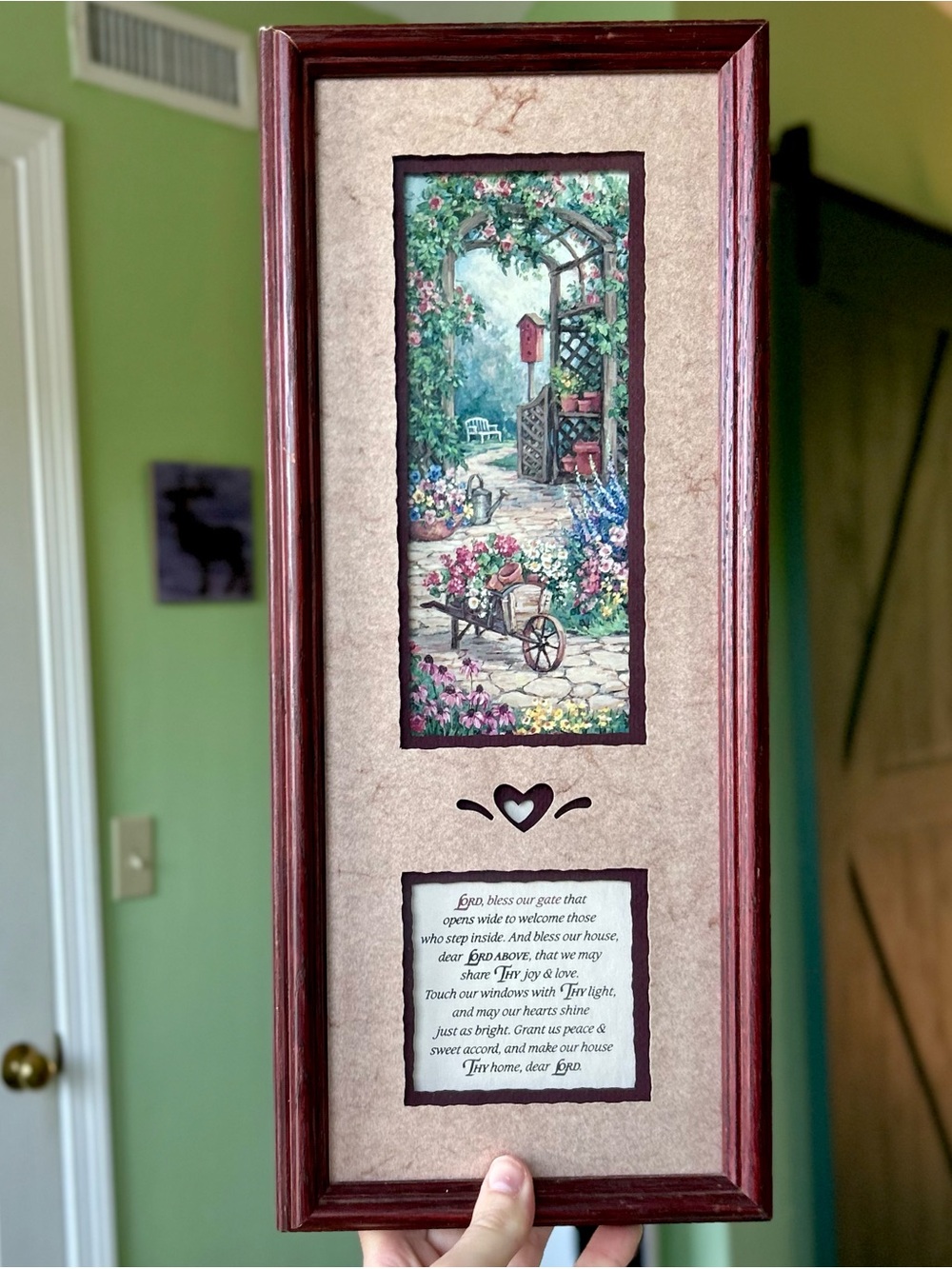 Vintage Faith Based Framed Wood + Glass Garden Whimsy Wall Decor